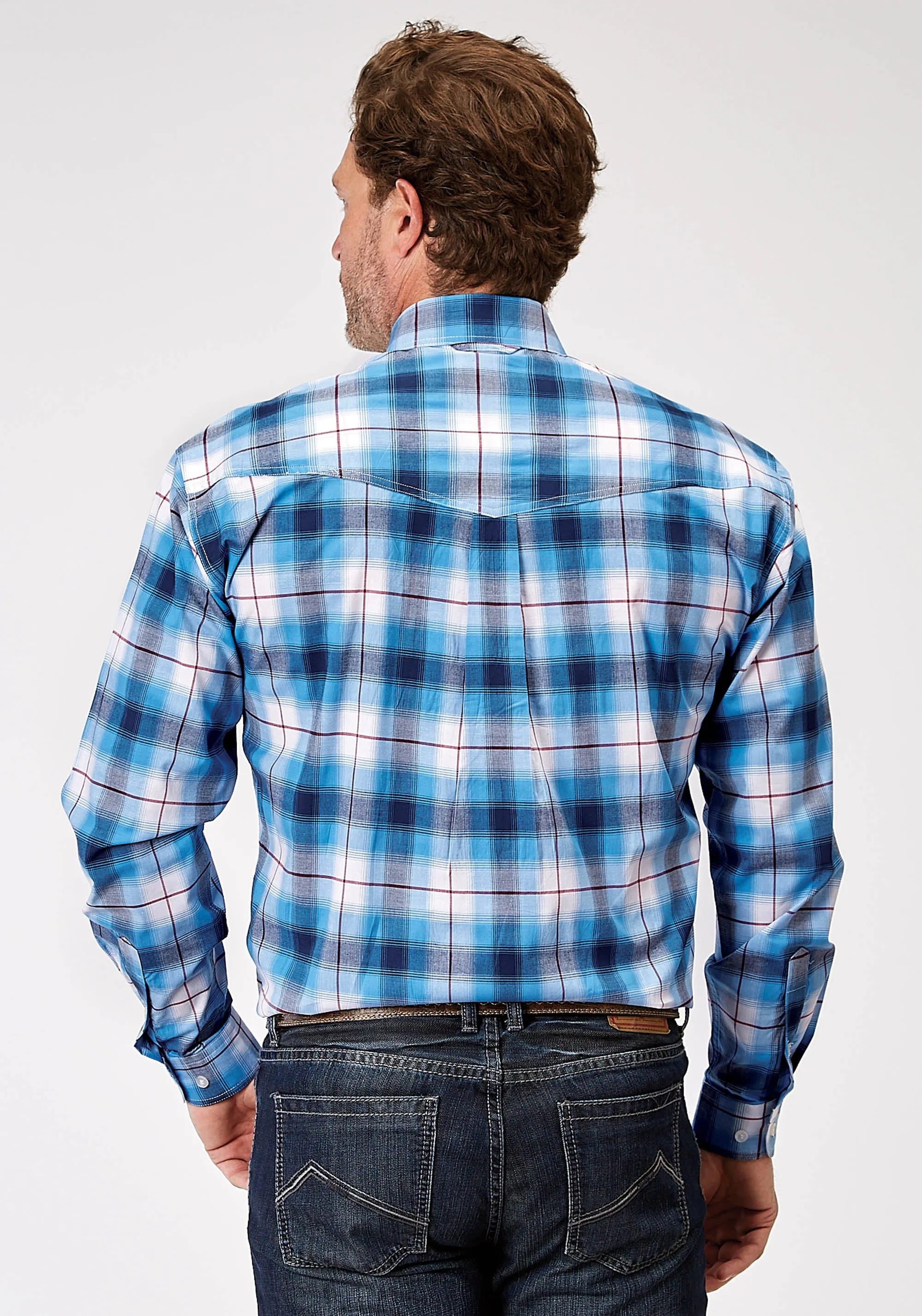 1945 STRETCH POPLIN - BLUE PLAID