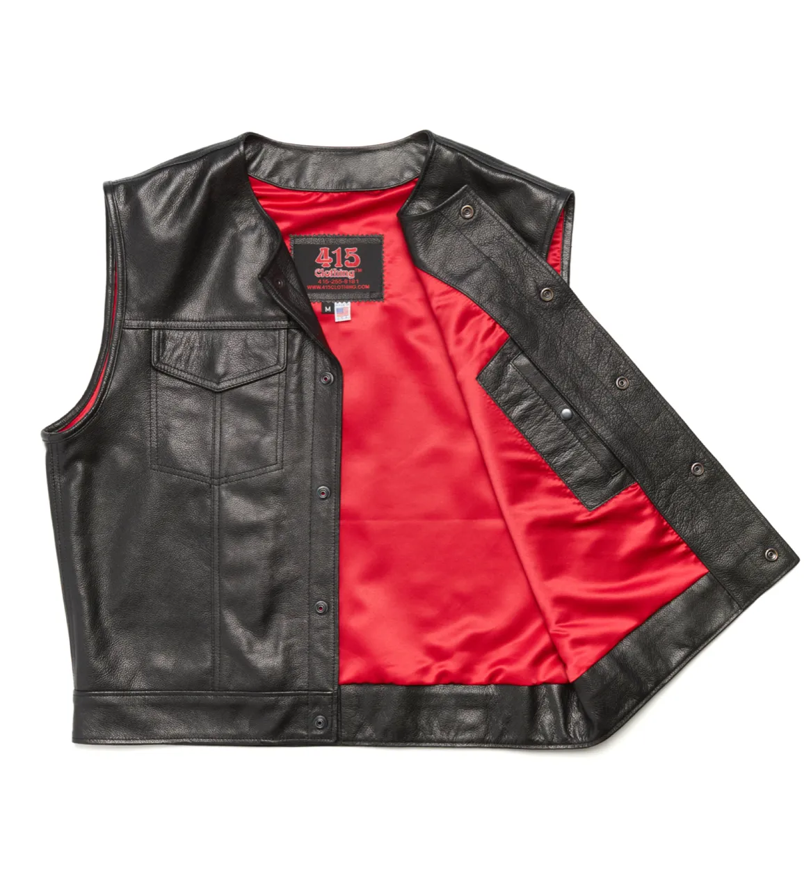 415 Leather Club Style Snap Vest (No Collar)