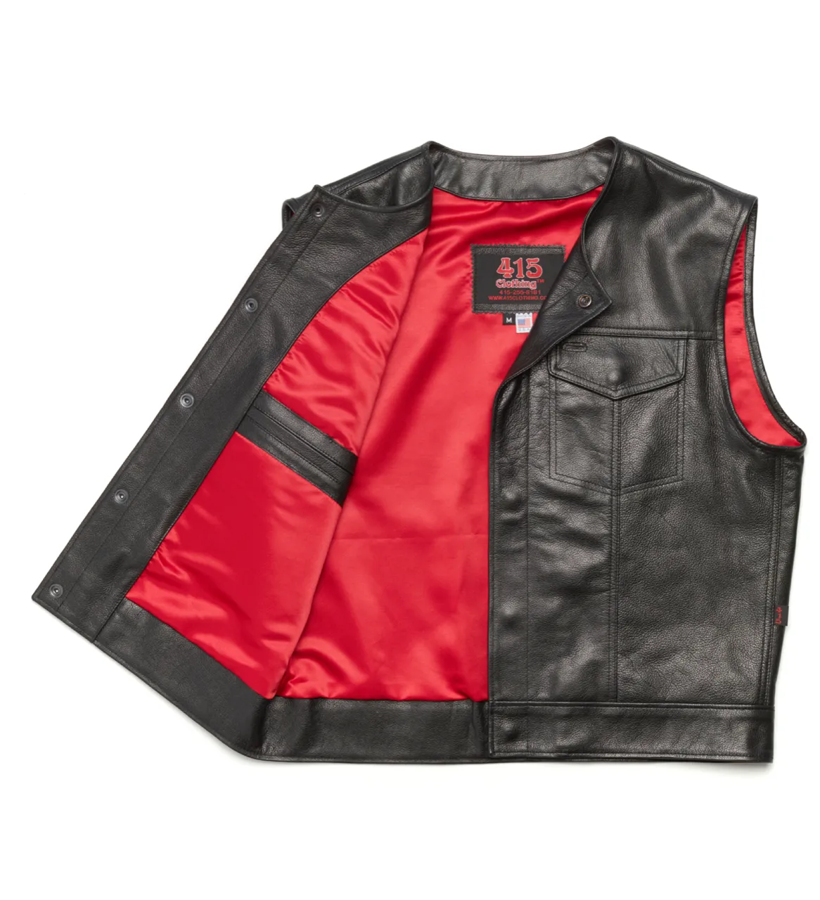 415 Leather Club Style Snap Vest (No Collar)
