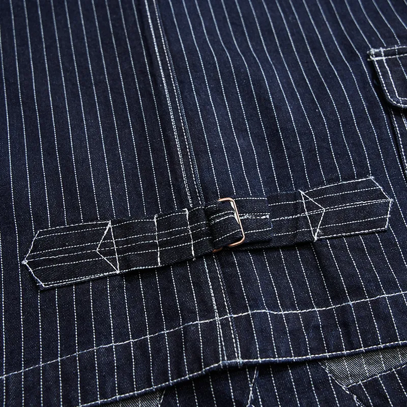 American Western Retro Striped Denim Multi-pocket Cargo Vest