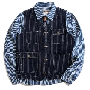 American Western Retro Striped Denim Multi-pocket Cargo Vest