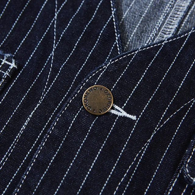 American Western Retro Striped Denim Multi-pocket Cargo Vest