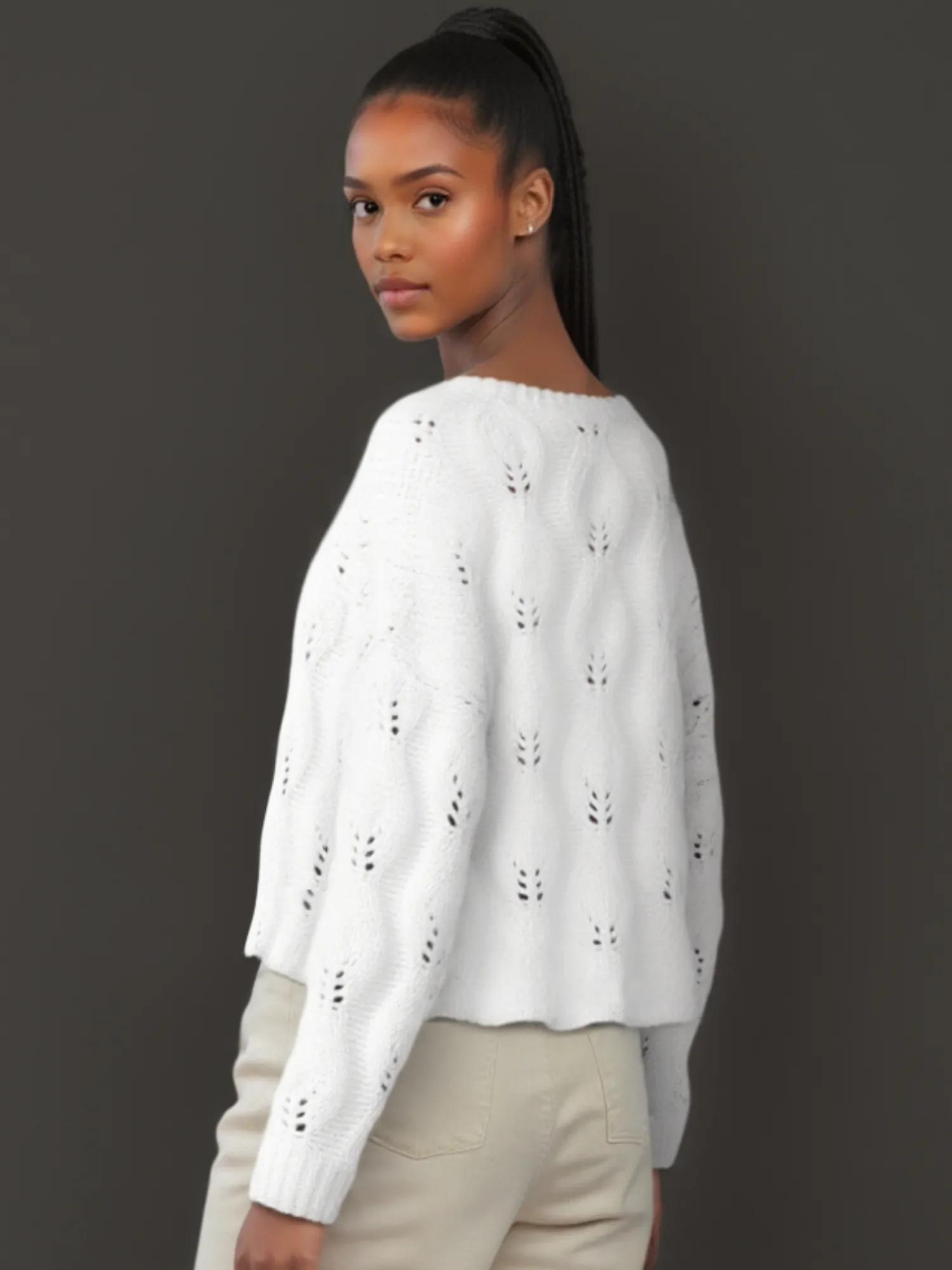 Bateau Neck Open Shell Stitch Sweater