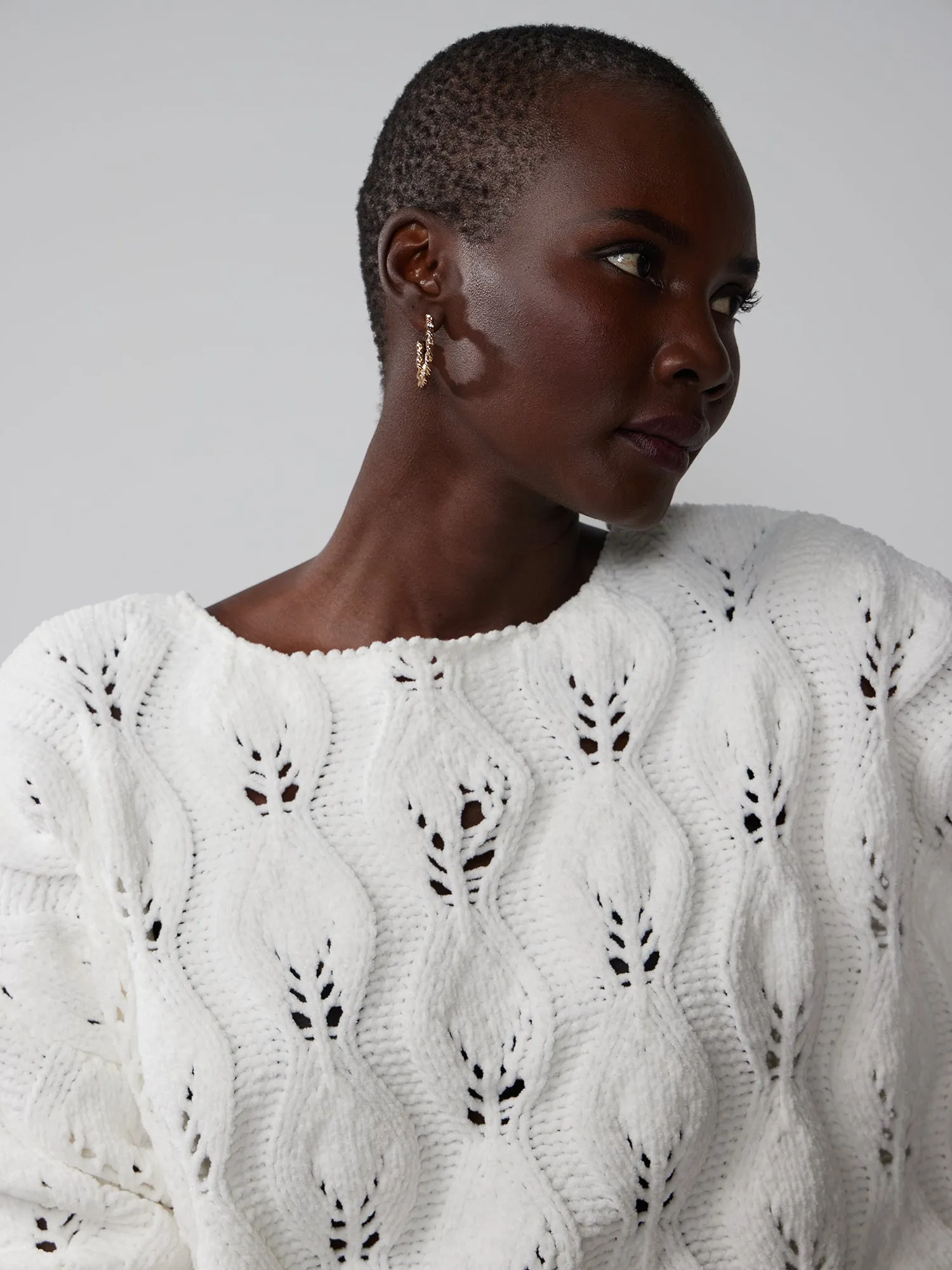 Bateau Neck Open Shell Stitch Sweater