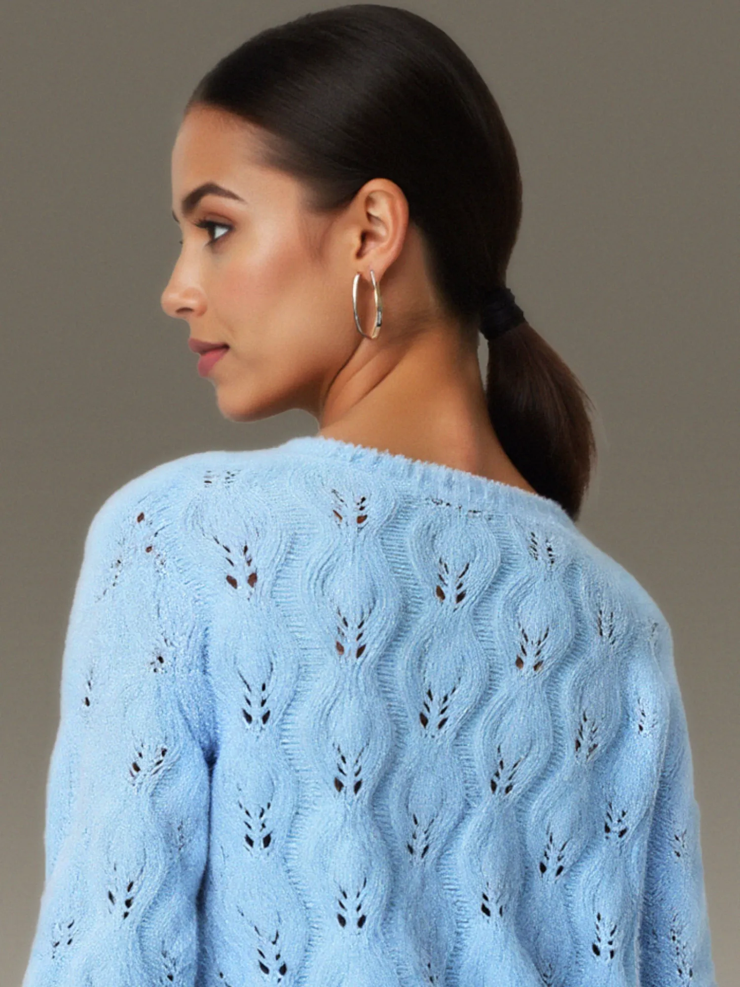 Bateau Neck Open Shell Stitch Sweater