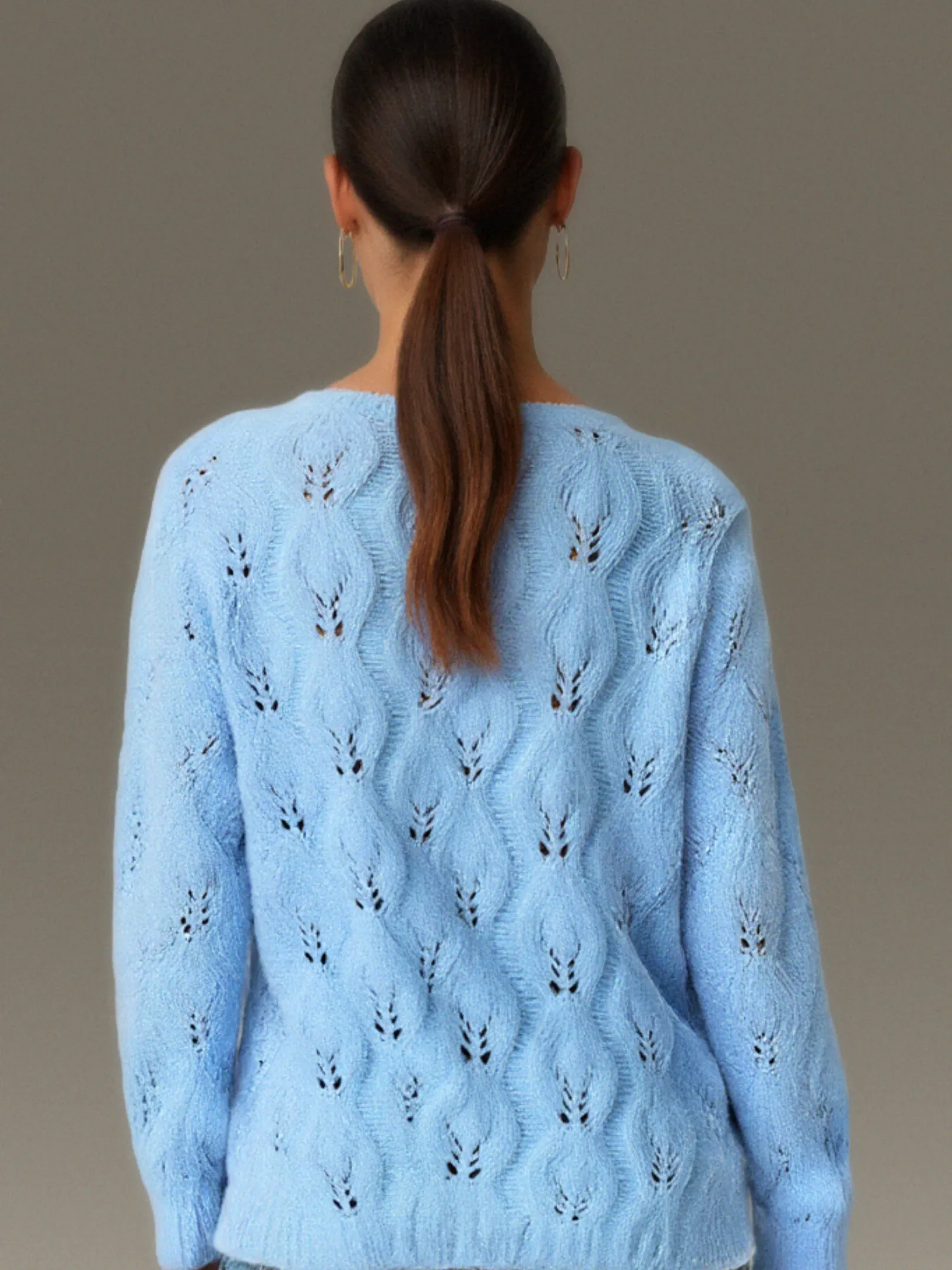 Bateau Neck Open Shell Stitch Sweater