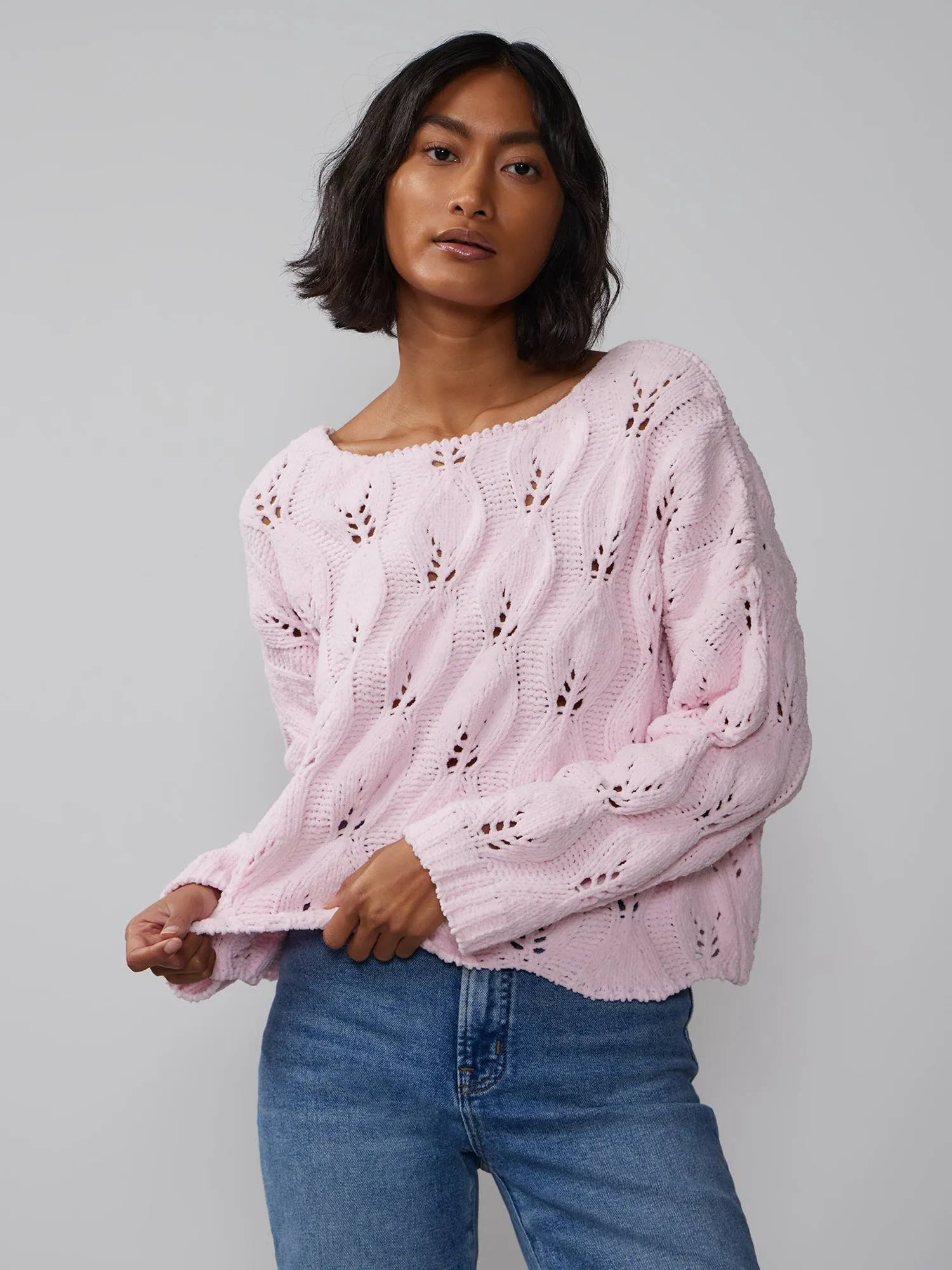 Bateau Neck Open Shell Stitch Sweater