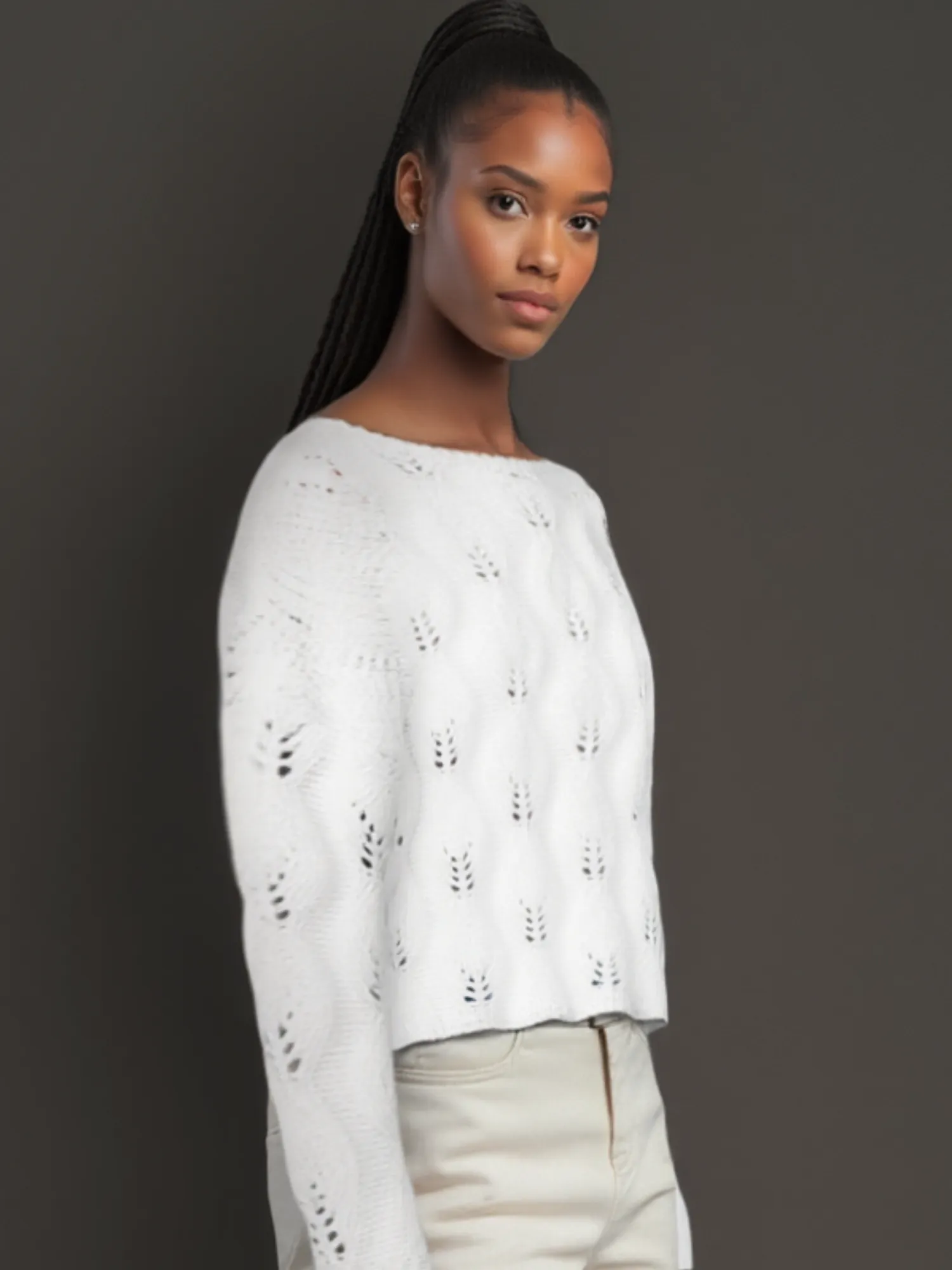 Bateau Neck Open Shell Stitch Sweater