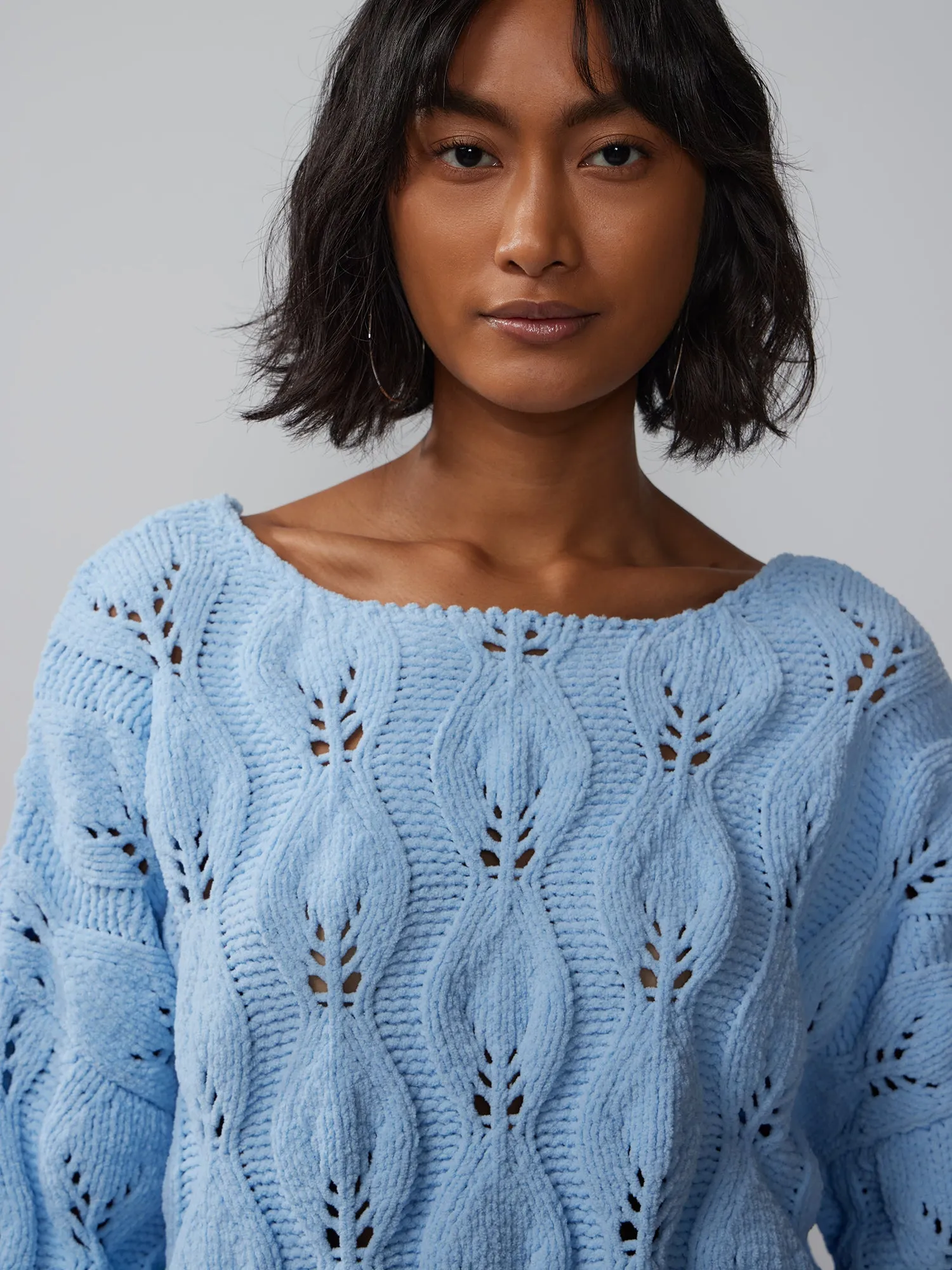 Bateau Neck Open Shell Stitch Sweater