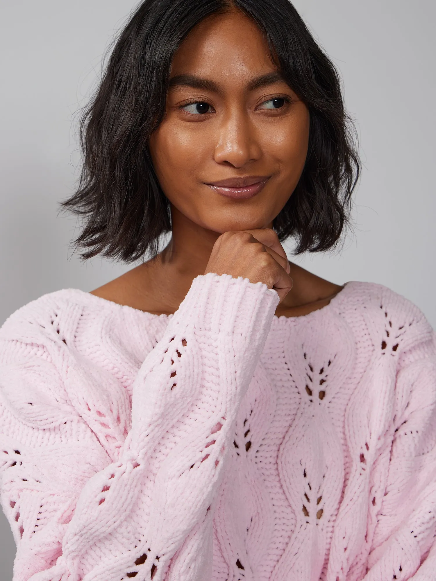 Bateau Neck Open Shell Stitch Sweater