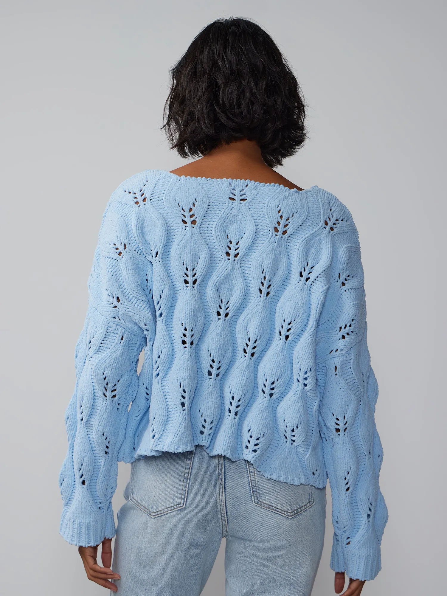 Bateau Neck Open Shell Stitch Sweater