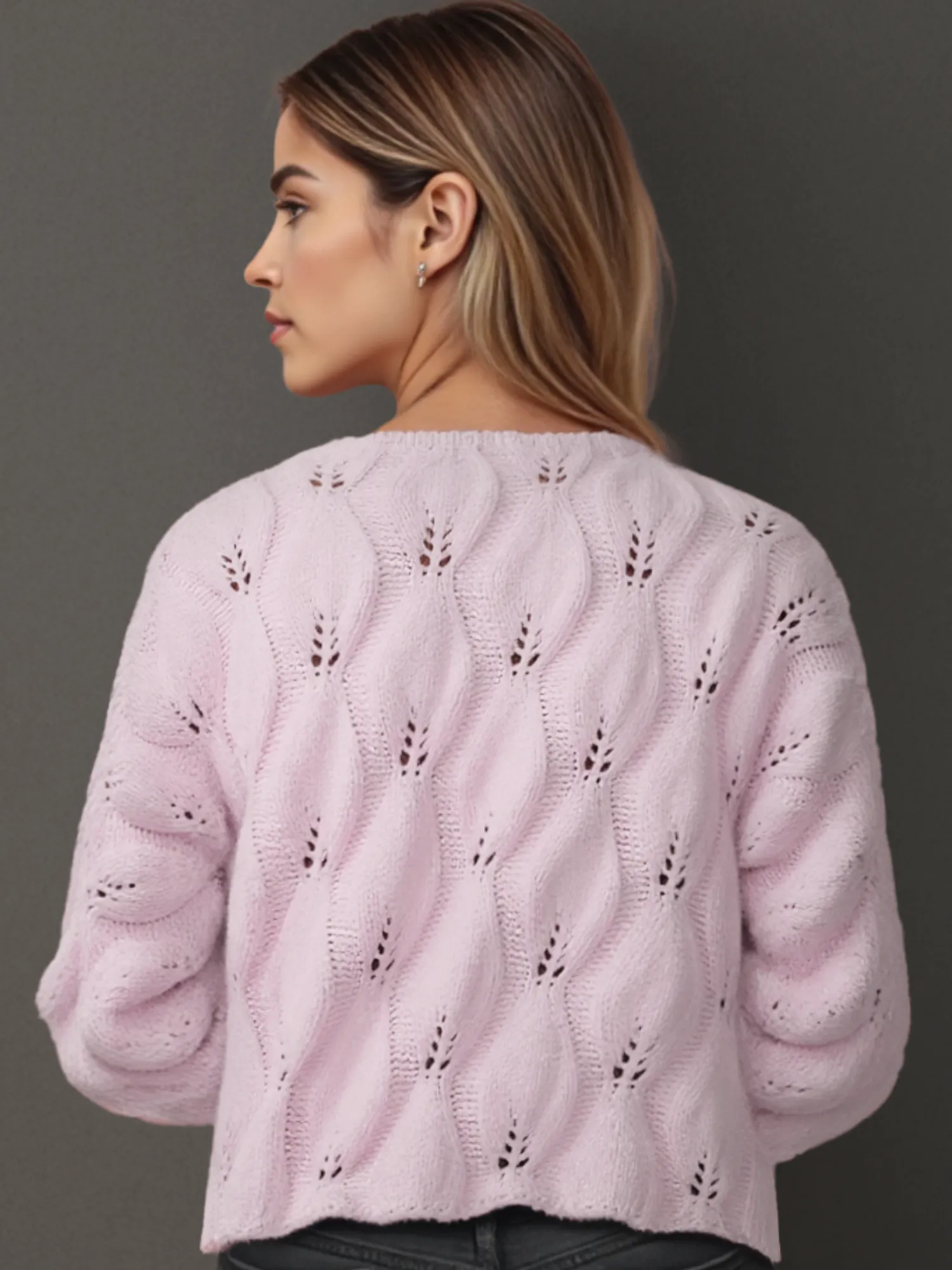 Bateau Neck Open Shell Stitch Sweater
