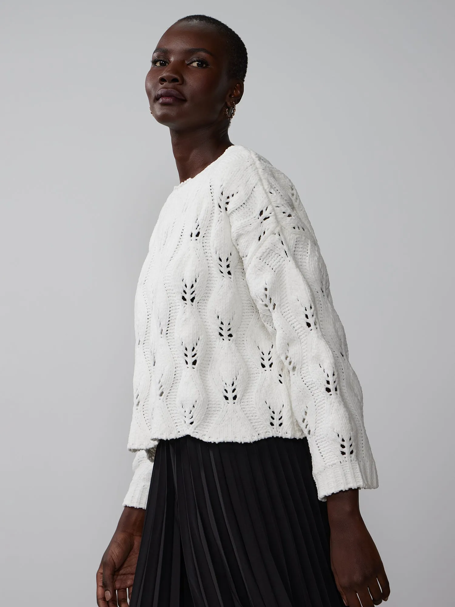 Bateau Neck Open Shell Stitch Sweater