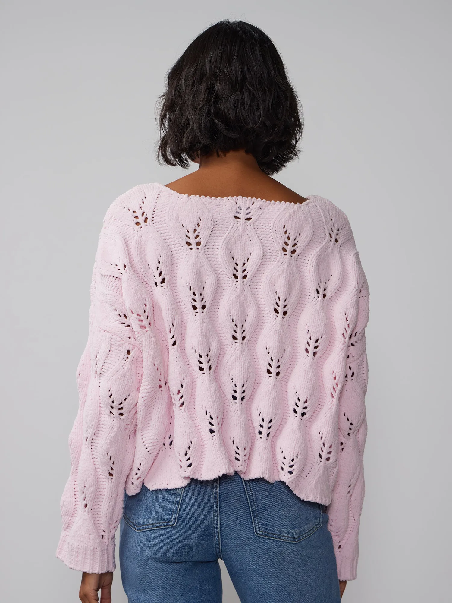 Bateau Neck Open Shell Stitch Sweater