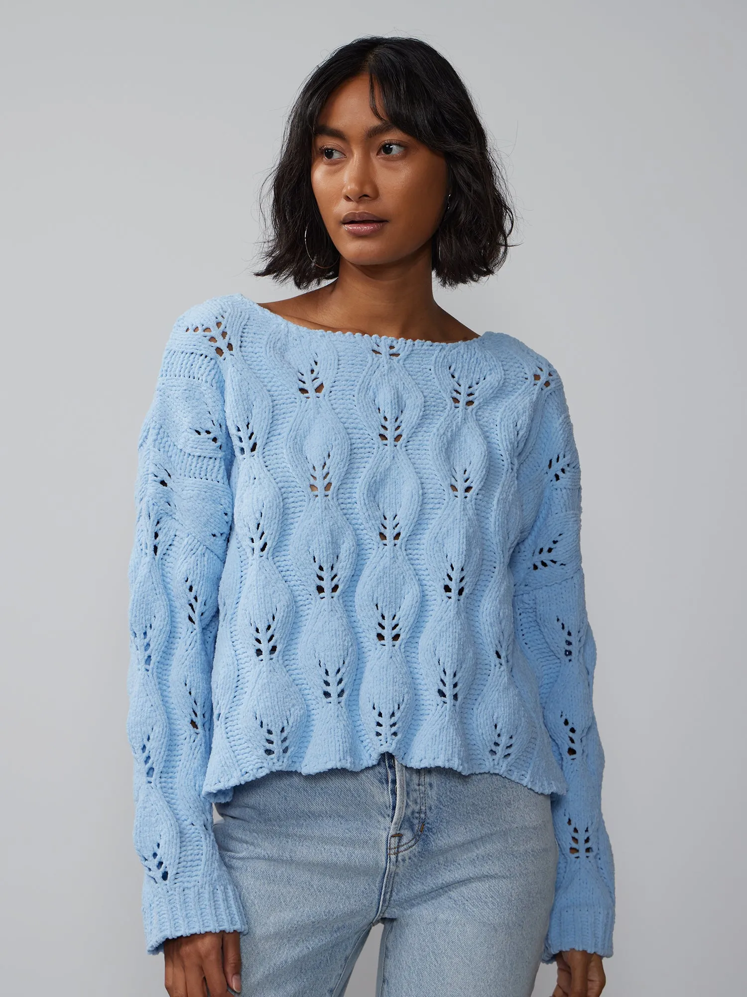 Bateau Neck Open Shell Stitch Sweater