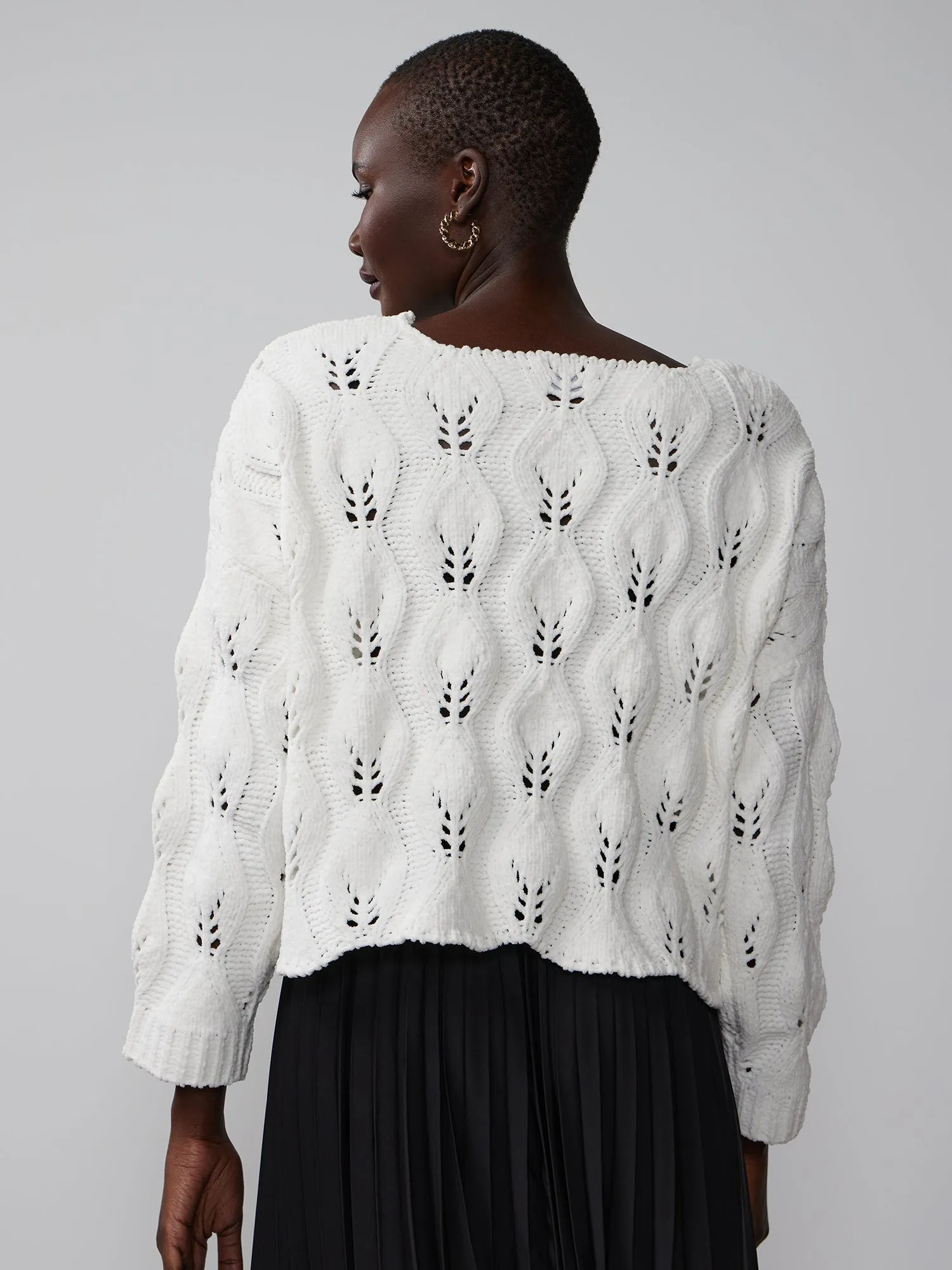 Bateau Neck Open Shell Stitch Sweater