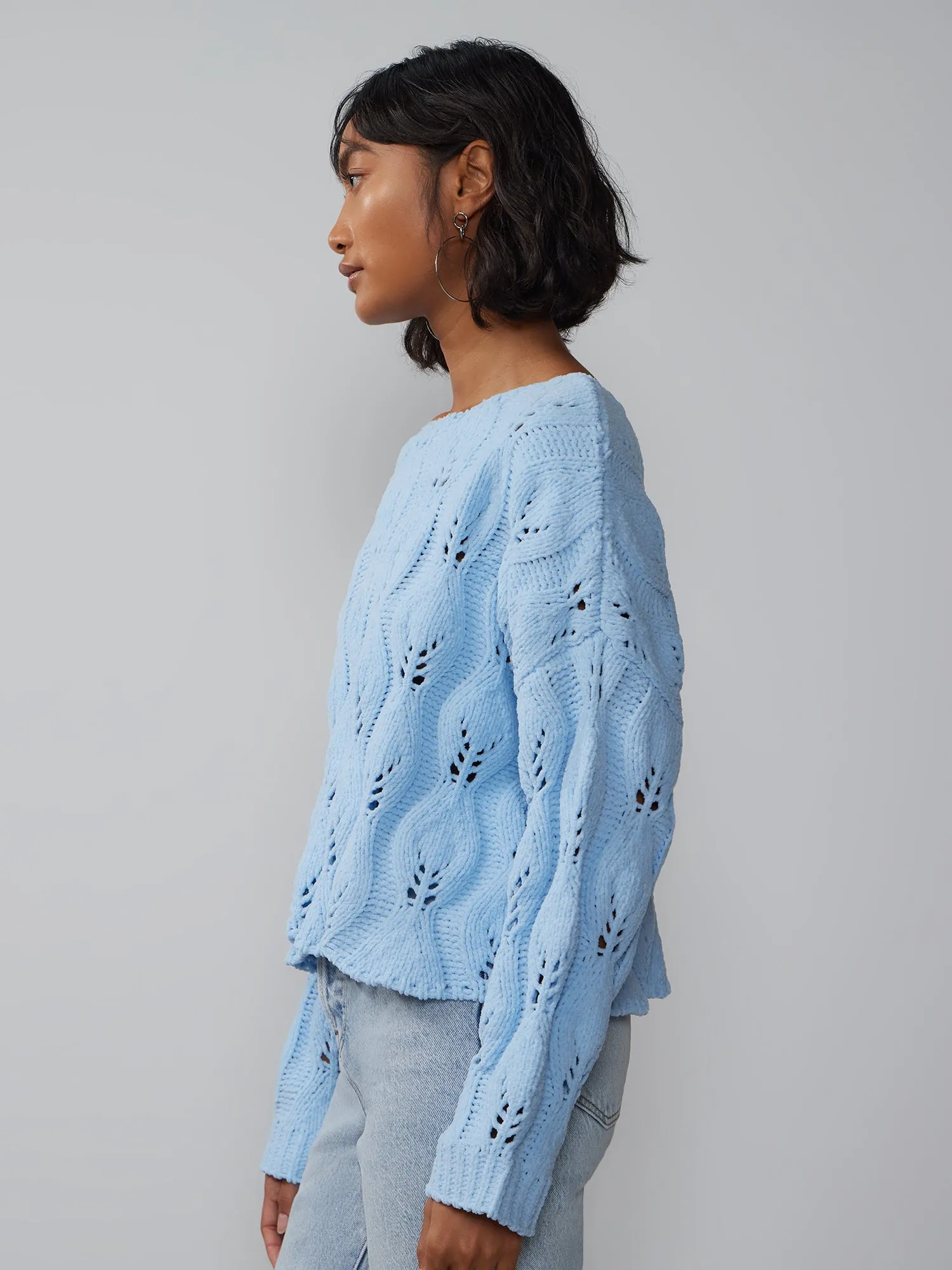 Bateau Neck Open Shell Stitch Sweater
