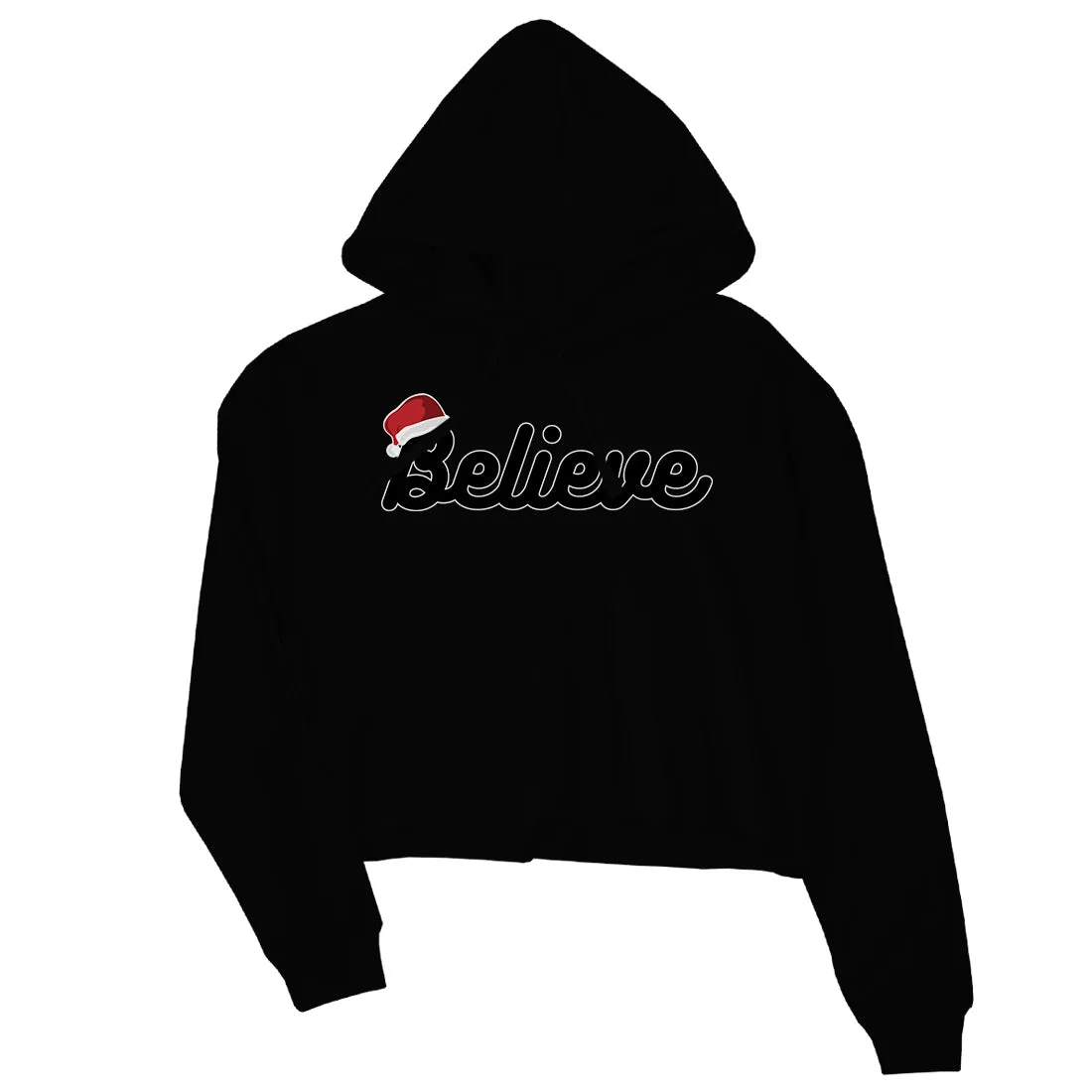 Believe Santa Hat Womens Crop Hoodie