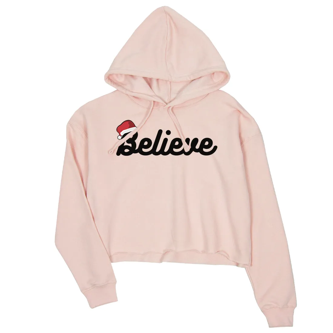 Believe Santa Hat Womens Crop Hoodie