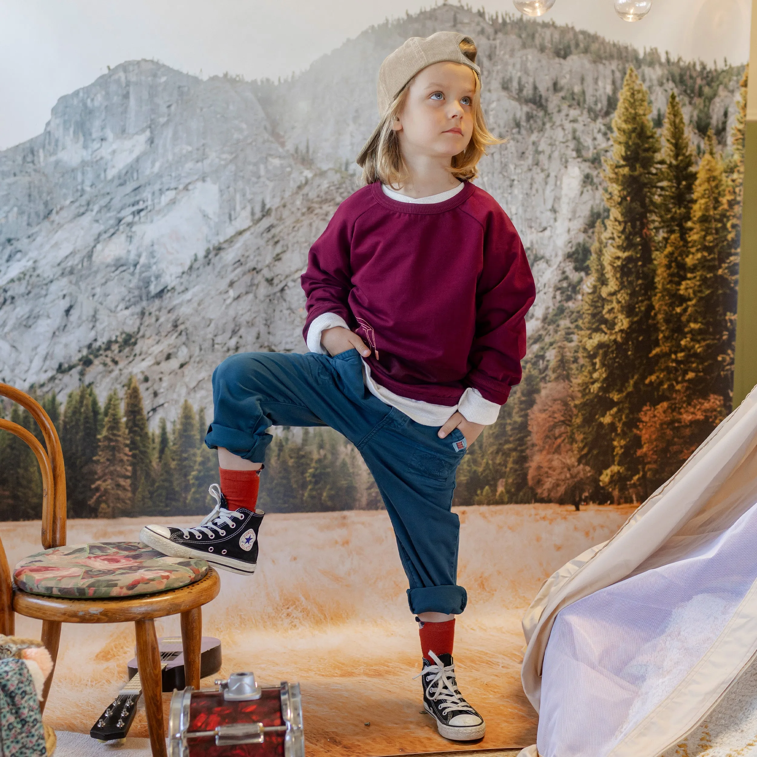 Chandail bourgogne en coton français, enfant || Burgundy sweater in french terry, child