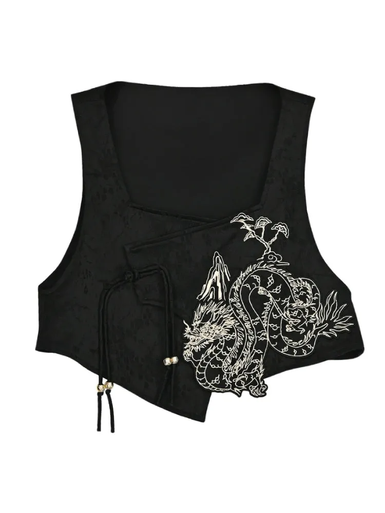 Cloud Dragon Chinese Style Embroidered Textured Vest