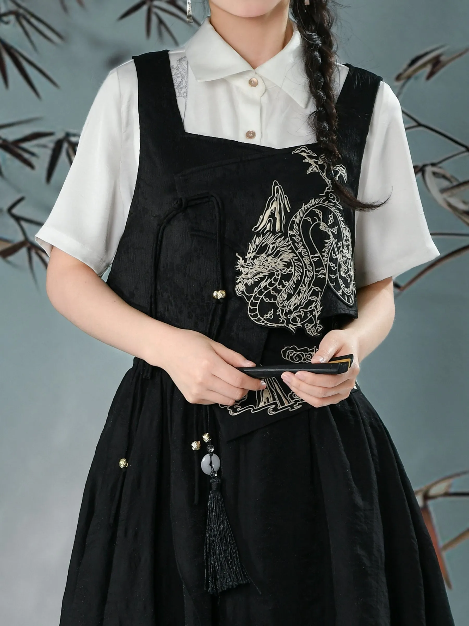 Cloud Dragon Chinese Style Embroidered Textured Vest