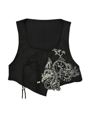 Cloud Dragon Chinese Style Embroidered Textured Vest