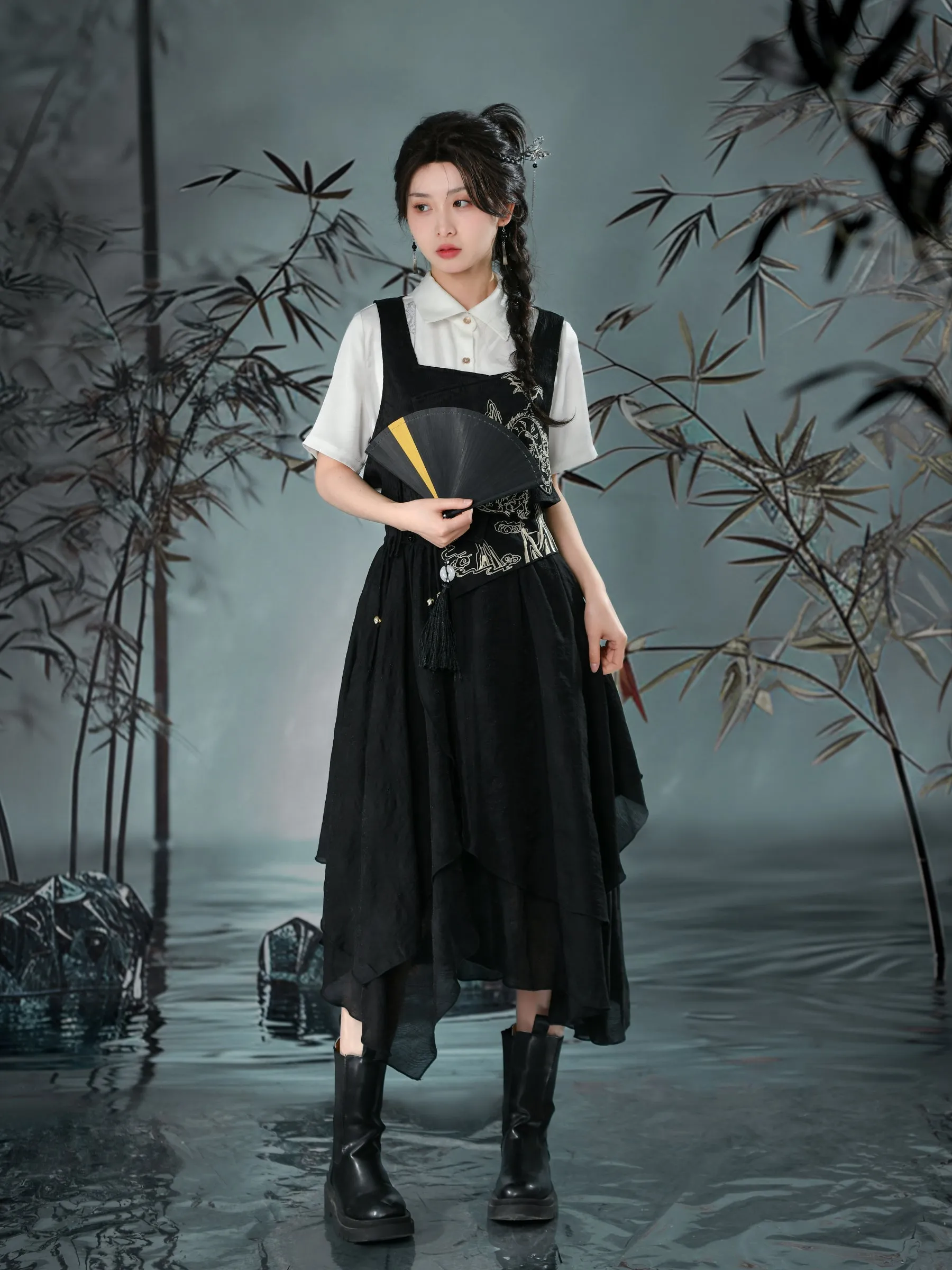 Cloud Dragon Chinese Style Embroidered Textured Vest