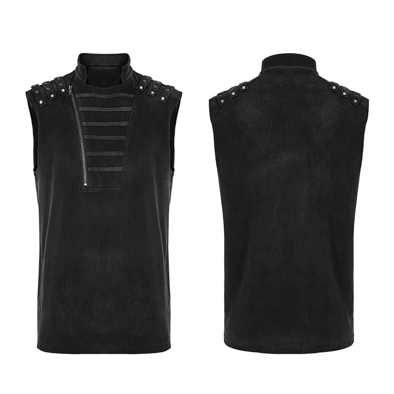 Denim Vest w/ Asymmetrical Front Zipper