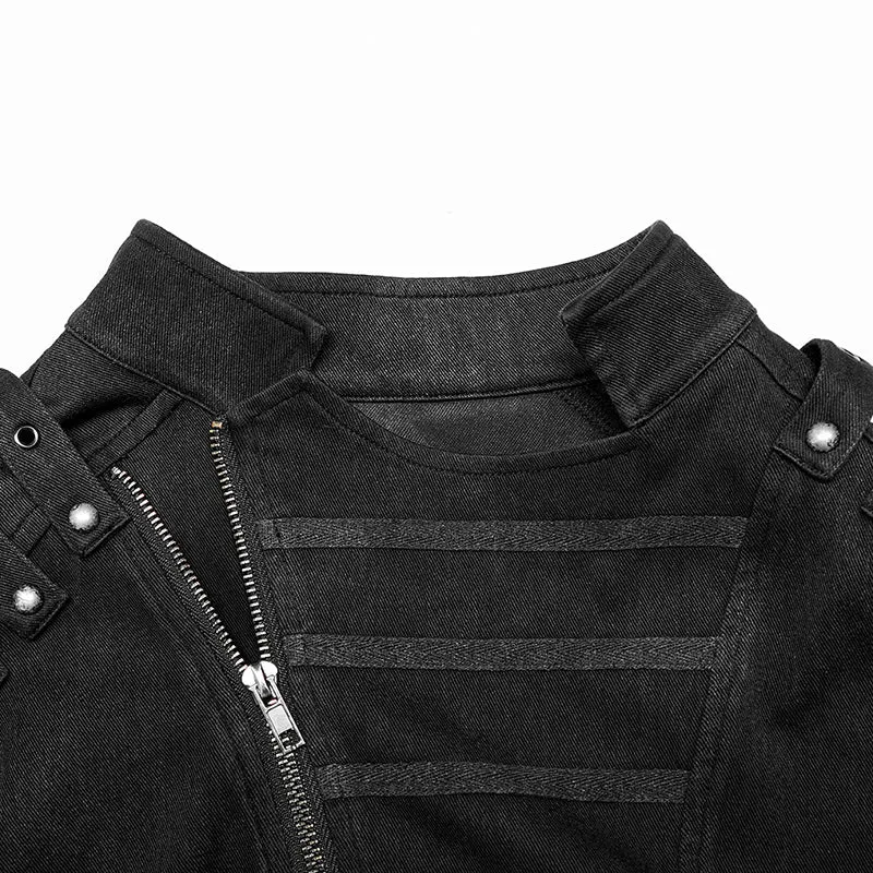 Denim Vest w/ Asymmetrical Front Zipper
