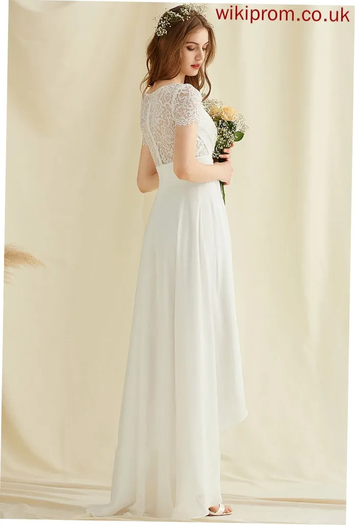 Dress Wedding Dresses Wedding Eileen Asymmetrical A-Line Lace V-neck Chiffon