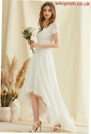 Dress Wedding Dresses Wedding Eileen Asymmetrical A-Line Lace V-neck Chiffon