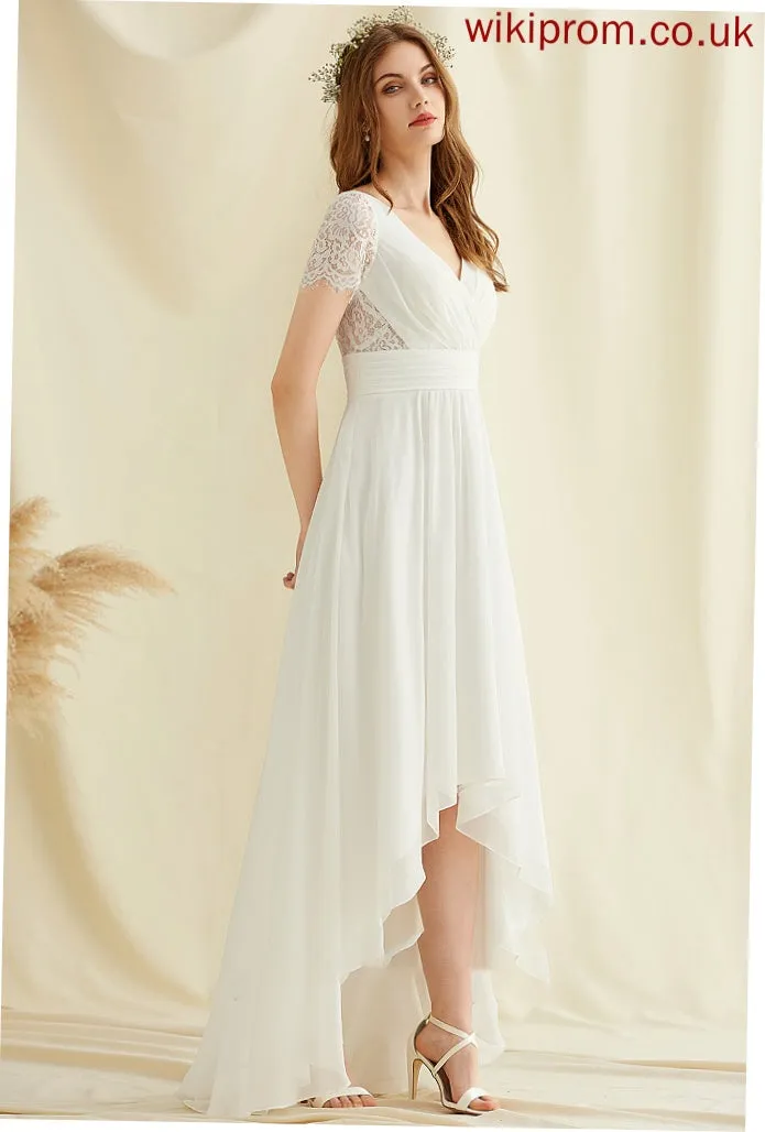 Dress Wedding Dresses Wedding Eileen Asymmetrical A-Line Lace V-neck Chiffon