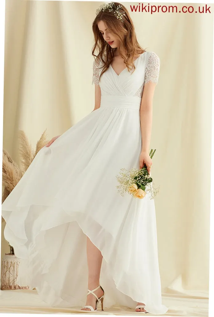 Dress Wedding Dresses Wedding Eileen Asymmetrical A-Line Lace V-neck Chiffon