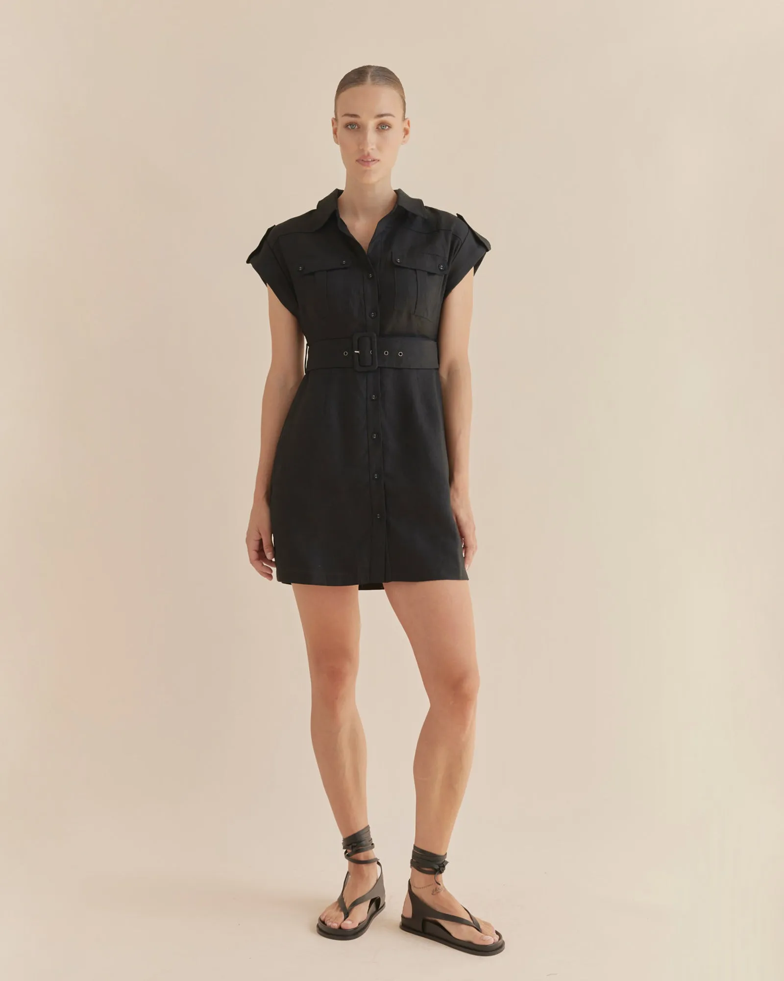 Esra Utility Mini Dress - Black