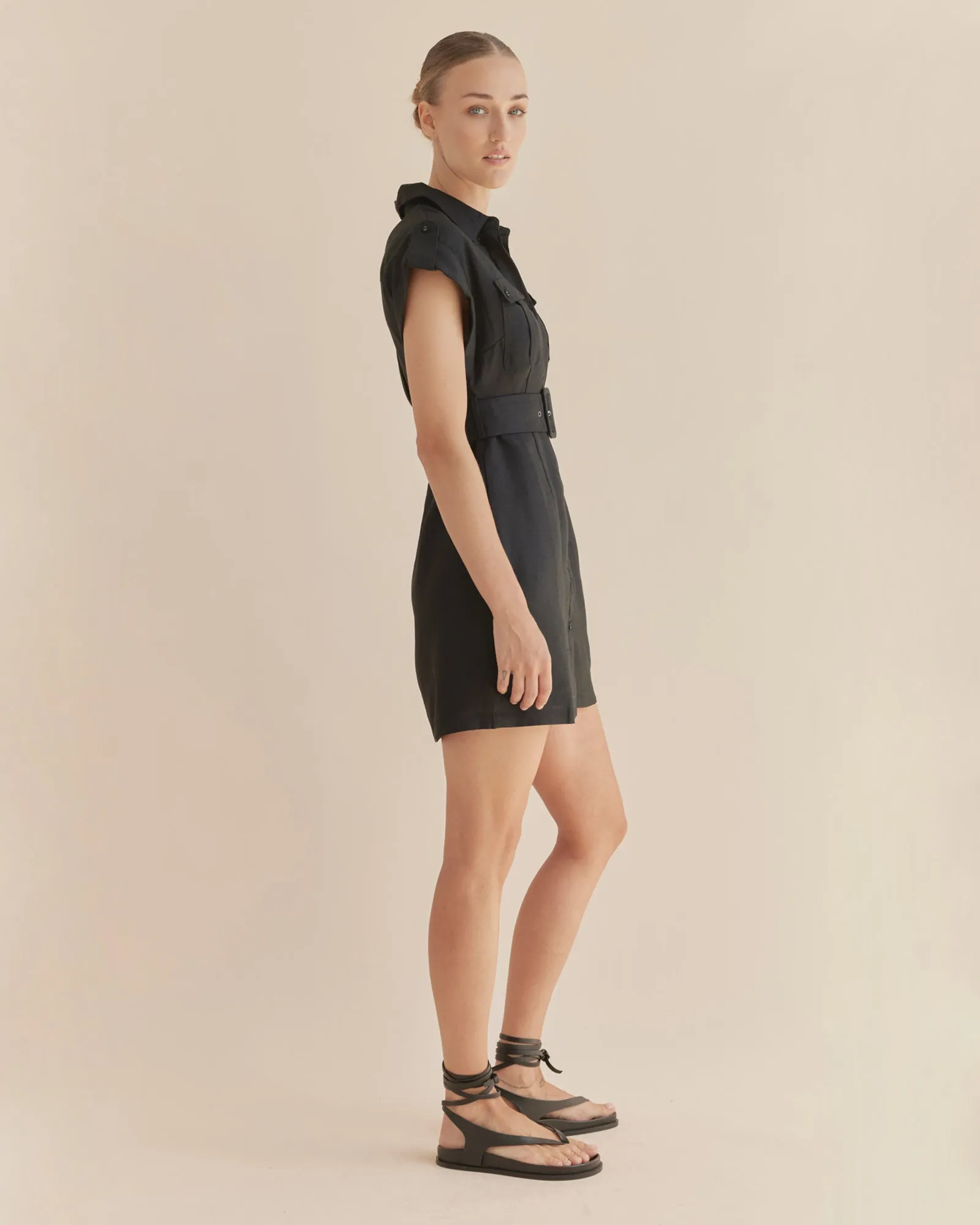 Esra Utility Mini Dress - Black