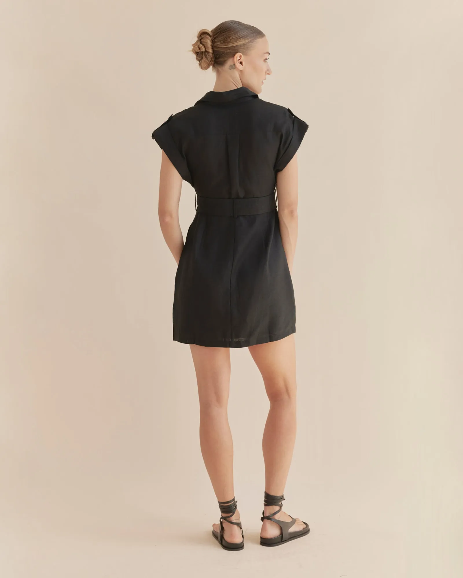 Esra Utility Mini Dress - Black