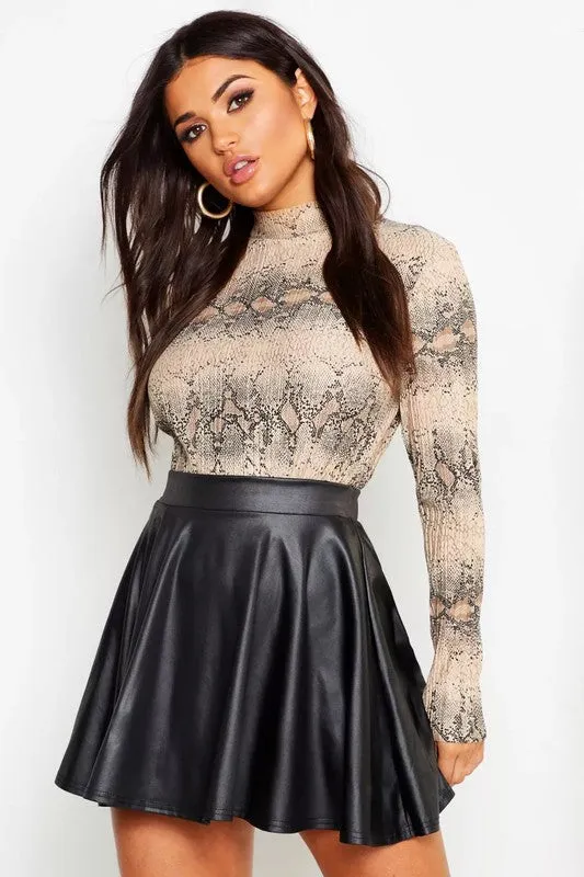 Faux Leather Skater Skirt