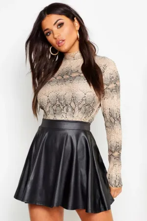 Faux Leather Skater Skirt