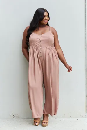 HEYSON All Day Jumpsuit mit weitem Bein und Knopfleiste in Mokka