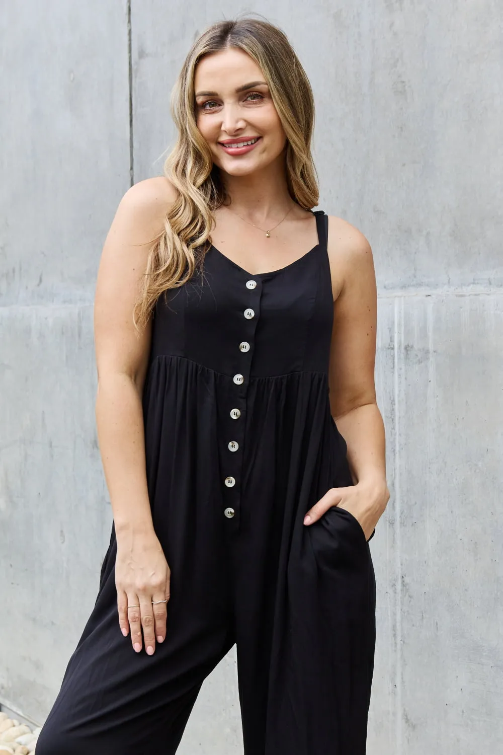 HEYSON – All Day – Jumpsuit mit weitem Bein und Knopfleiste in voller Größe, Schwarz