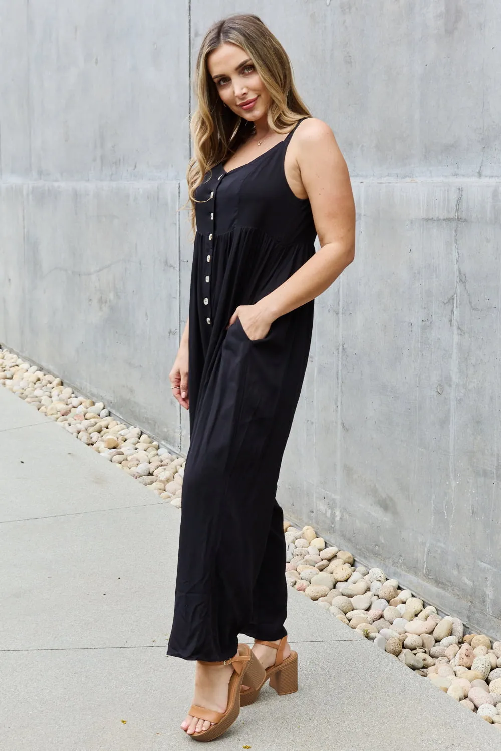 HEYSON – All Day – Jumpsuit mit weitem Bein und Knopfleiste in voller Größe, Schwarz