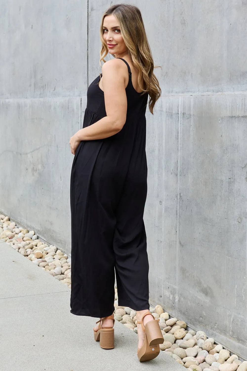 HEYSON – All Day – Jumpsuit mit weitem Bein und Knopfleiste in voller Größe, Schwarz