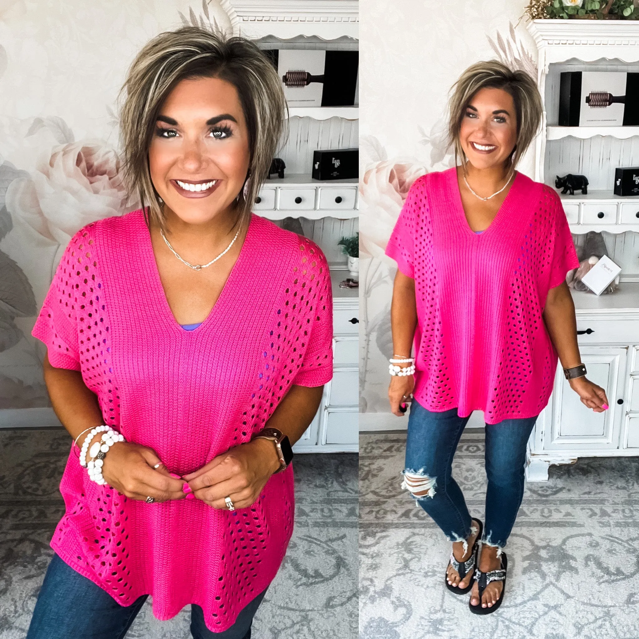 Know Your Blessings Pullover Top - Fuchsia