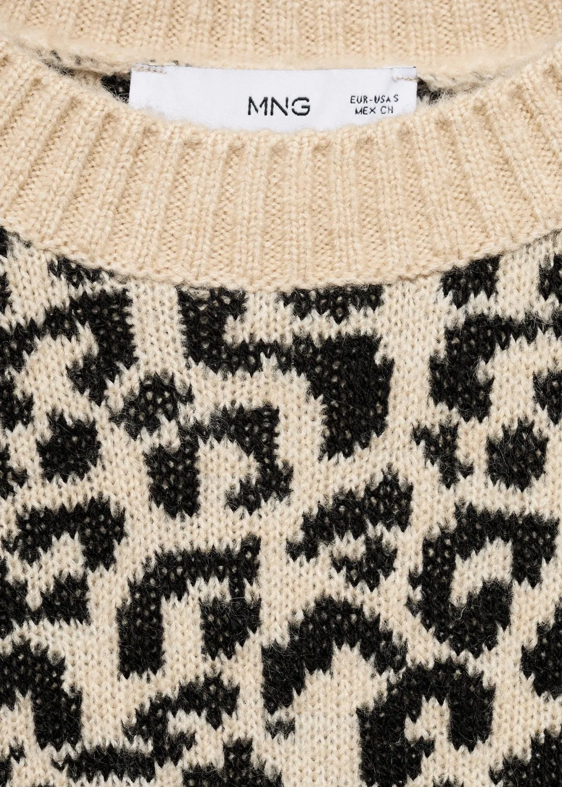 Leopard-print sweater with contrasting trims - Light Beige