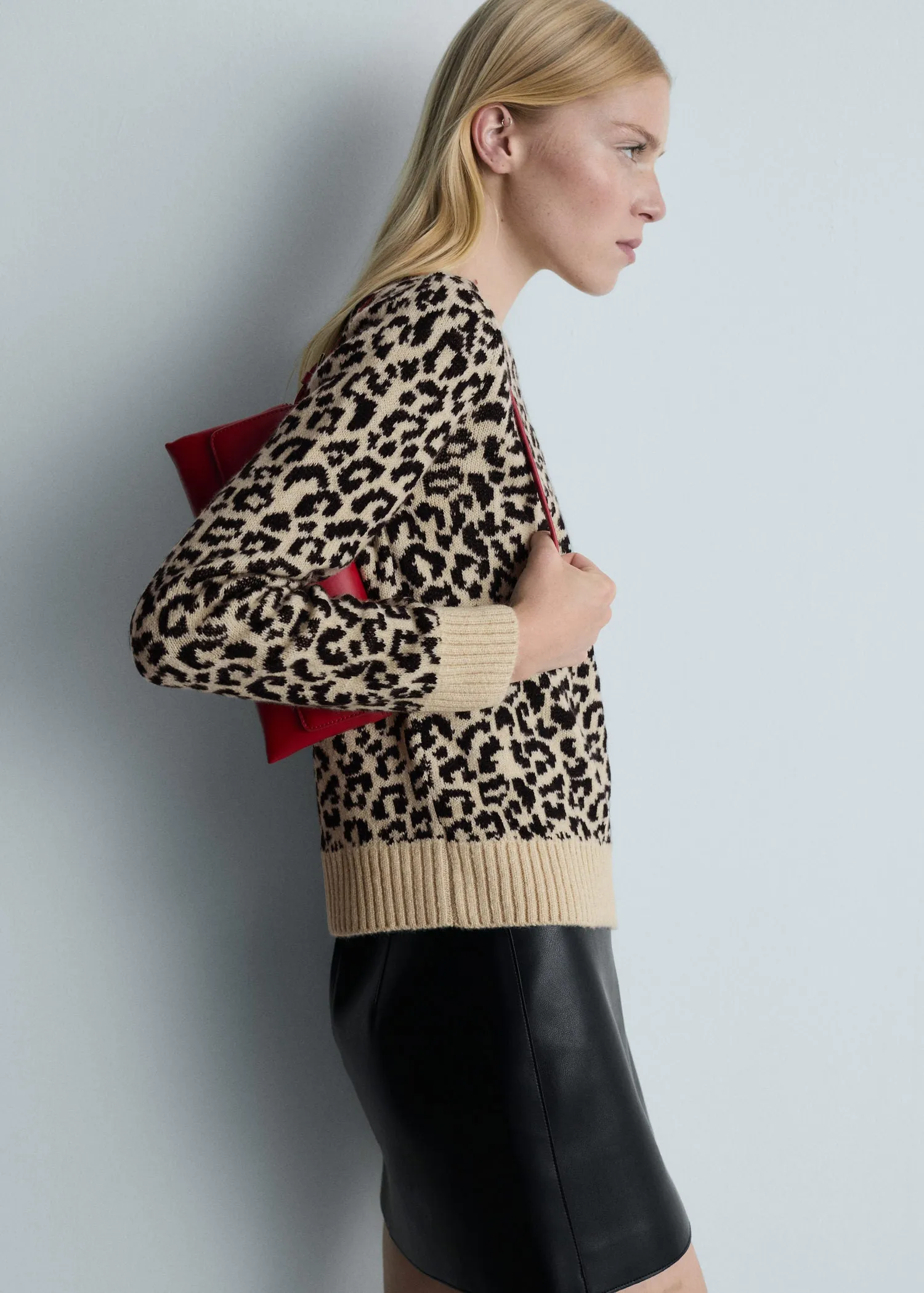 Leopard-print sweater with contrasting trims - Light Beige