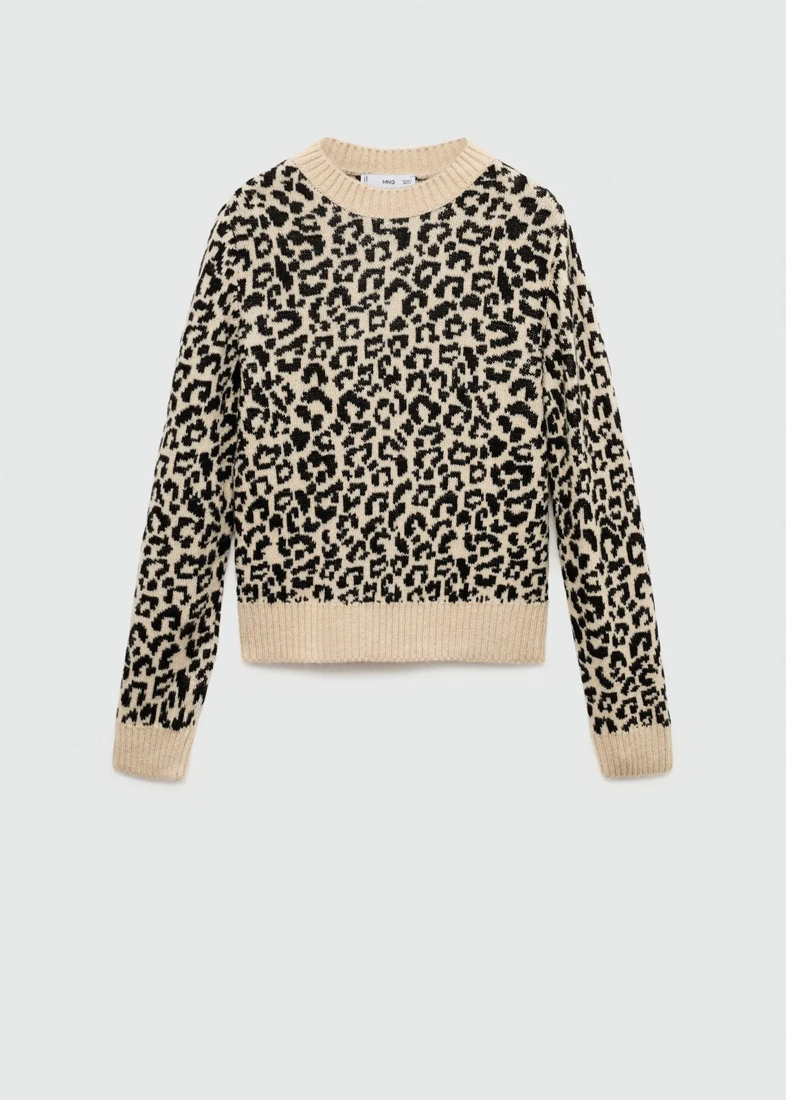 Leopard-print sweater with contrasting trims - Light Beige