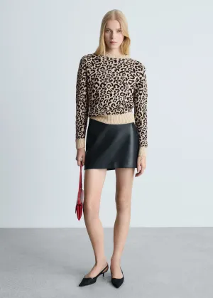 Leopard-print sweater with contrasting trims - Light Beige