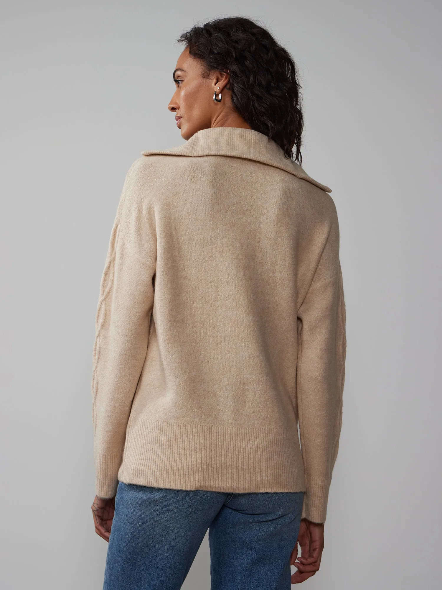 Long Sleeve Cable Knit Quarter Zip Sweater
