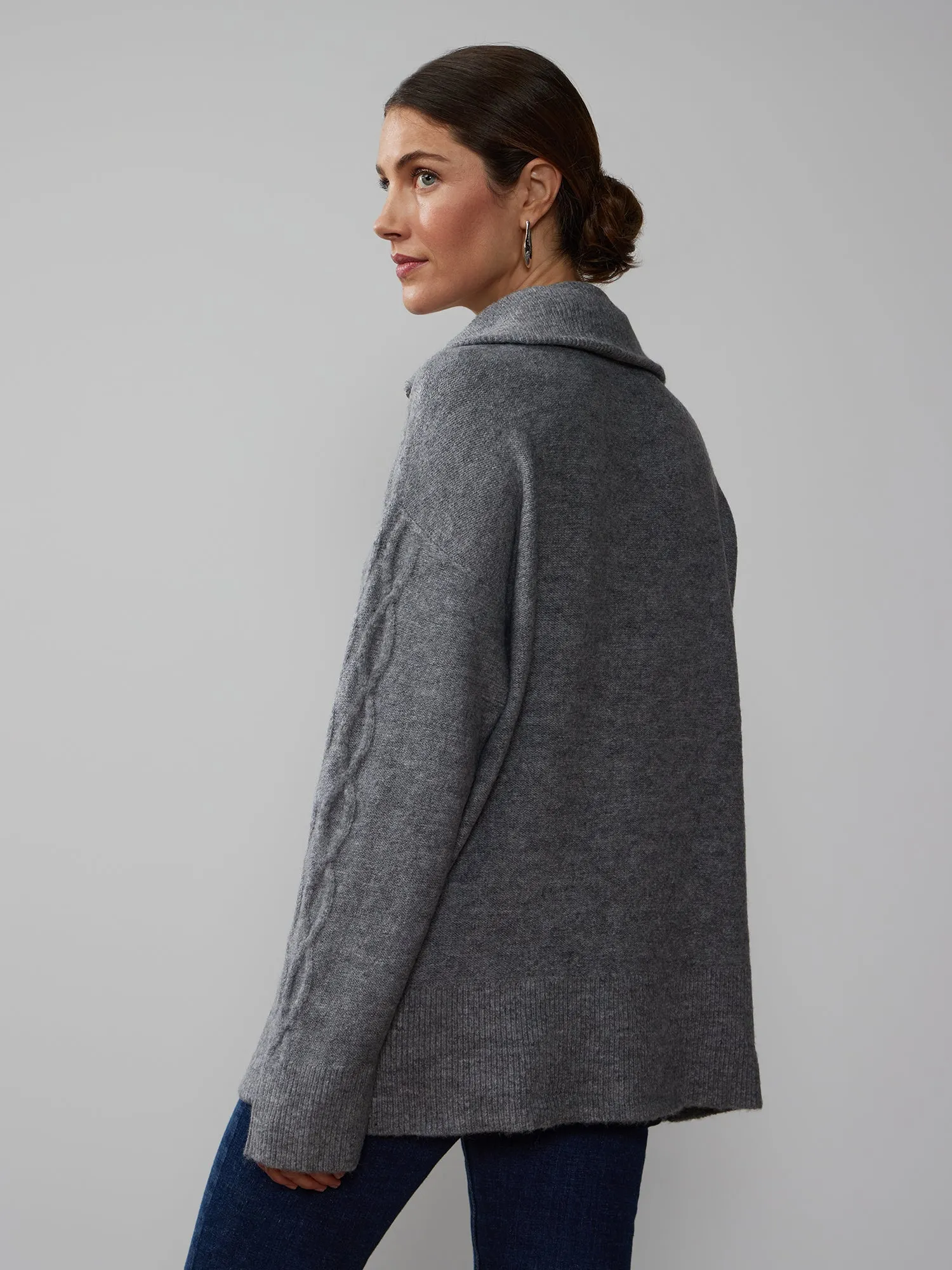 Long Sleeve Cable Knit Quarter Zip Sweater